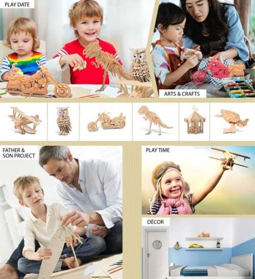 108 Piece Educational DIY Motorcycle Woodcraft Construction Puzzle Kit