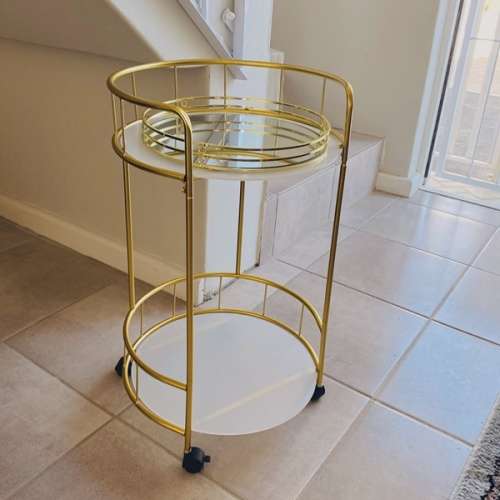 Silver Bar Cart Kitchen Drinks Trolley 2 Tier Round