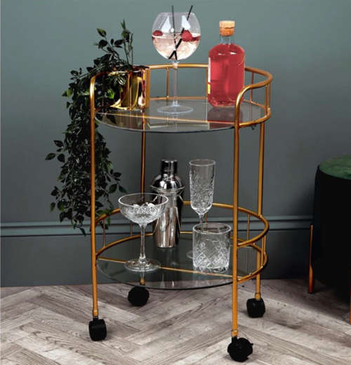 Silver Bar Cart Kitchen Drinks Trolley 2 Tier Round