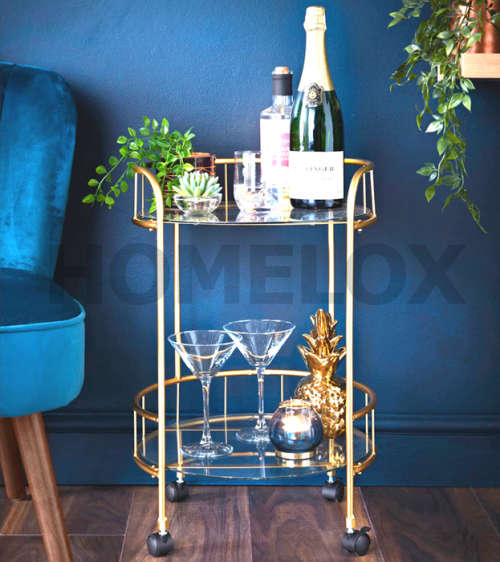Silver Bar Cart Kitchen Drinks Trolley 2 Tier Round