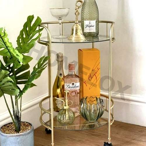 Silver Bar Cart Kitchen Drinks Trolley 2 Tier Round