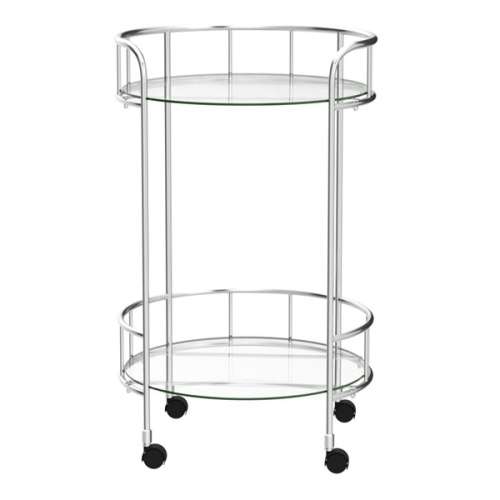 Silver Bar Cart Kitchen Drinks Trolley 2 Tier Round