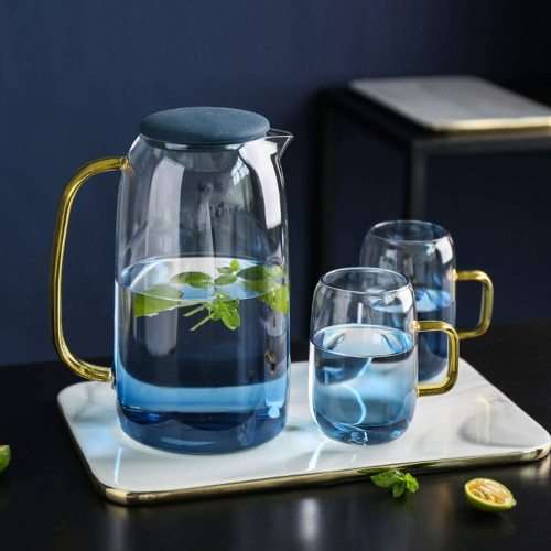5 Piece Borosilicate Glass Pitcher with Lid and Drinking Cups Set