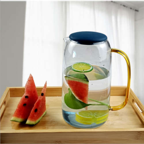 5 Piece Borosilicate Glass Pitcher with Lid and Drinking Cups Set