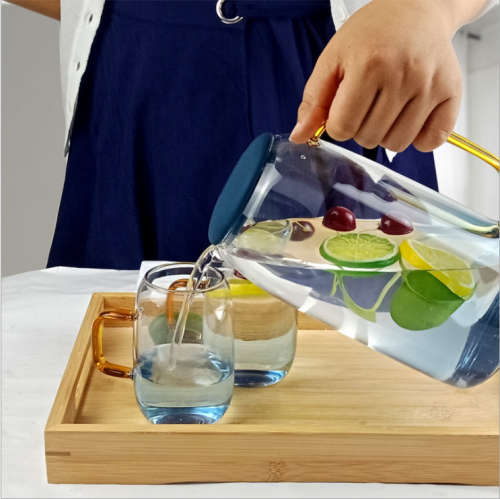 5 Piece Borosilicate Glass Pitcher with Lid and Drinking Cups Set