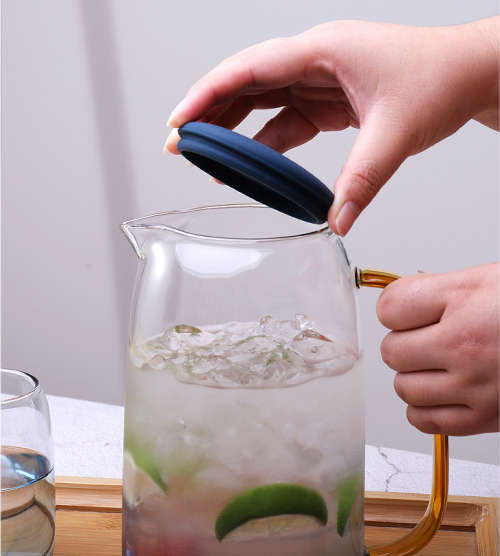 5 Piece Borosilicate Glass Pitcher with Lid and Drinking Cups Set