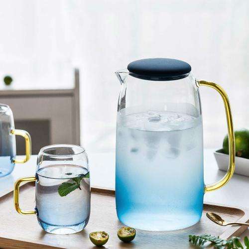 5 Piece Borosilicate Glass Pitcher with Lid and Drinking Cups Set