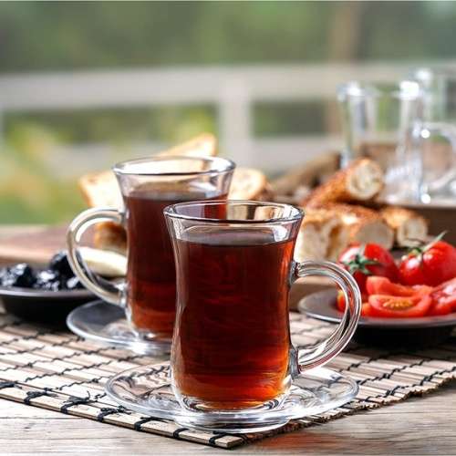 6 Piece Small Elegant Clear Turkish Glass Tea Cup Set (105ml)