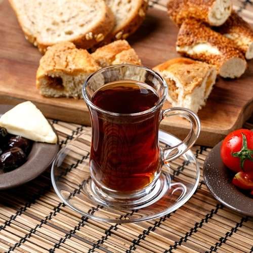 6 Piece Small Elegant Clear Turkish Glass Tea Cup Set (105ml)