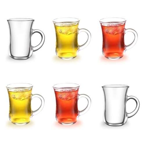 6 Piece Small Elegant Clear Turkish Glass Tea Cup Set (105ml)