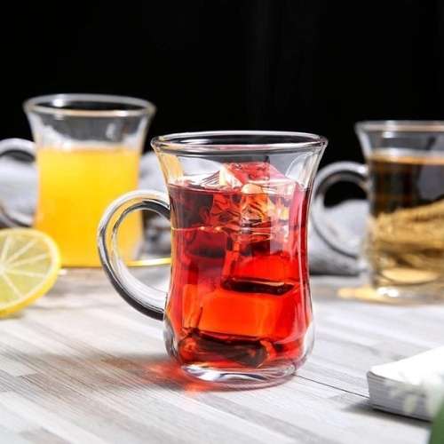 6 Piece Small Elegant Clear Turkish Glass Tea Cup Set (105ml)