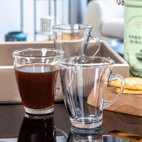6 Piece Small Elegant Clear Glass Tea and Coffee Mug Set (165ml)