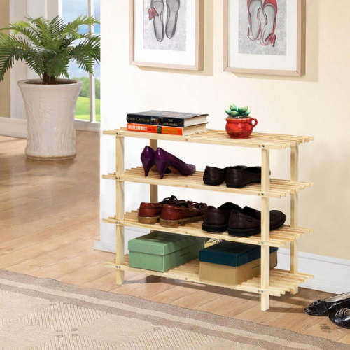 4 Tier Wooden Shoe Rack Shelf Organiser Small Storage Upright Stackable Stand