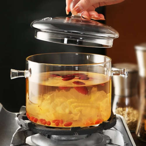 Borosilicate Glass Cooking Pot w Lid (1900ml) + 6 Pcs Small Glass Tea Cup Set (105ml) | COMBO DEAL