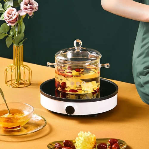 Borosilicate Glass Cooking Pot w Lid (1900ml) + 6 Pcs Small Glass Tea Cup Set (105ml) | COMBO DEAL