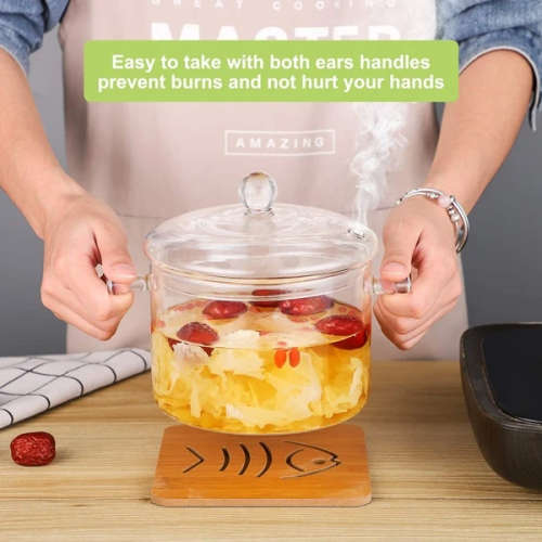 Borosilicate Glass Cooking Pot w Lid (1900ml) + 6 Pcs Small Glass Tea Cup Set (105ml) | COMBO DEAL