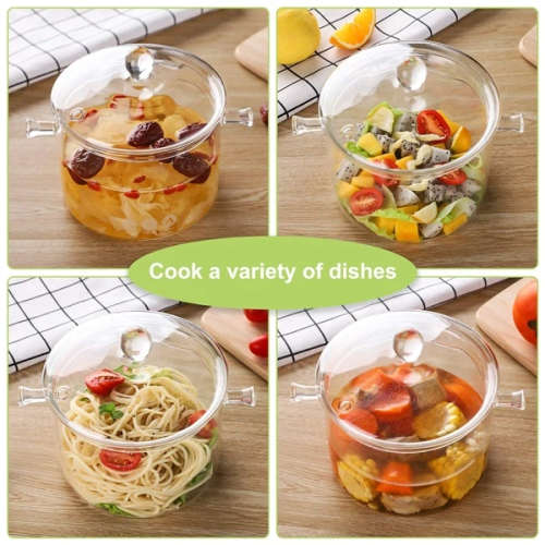 Borosilicate Glass Cooking Pot w Lid (1900ml) + 6 Pcs Small Glass Tea Cup Set (105ml) | COMBO DEAL