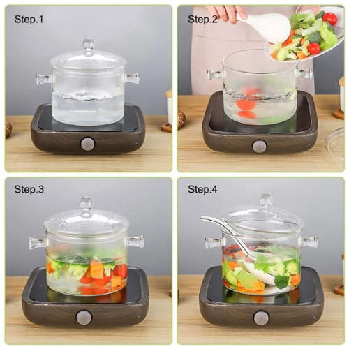 Borosilicate Glass Cooking Pot w Lid (1900ml) + 6 Pcs Small Glass Tea Cup Set (105ml) | COMBO DEAL