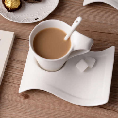 12 Piece Elegant Wave-Shape Porcelain Coffee Cups and Saucer Set