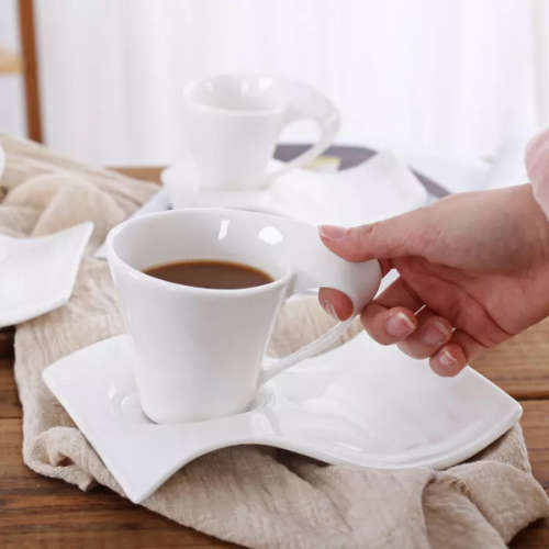 12 Piece Elegant Wave-Shape Porcelain Coffee Cups and Saucer Set