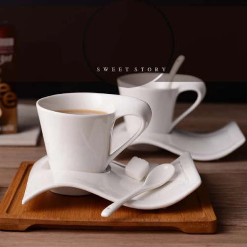 12 Piece Elegant Wave-Shape Porcelain Coffee Cups and Saucer Set