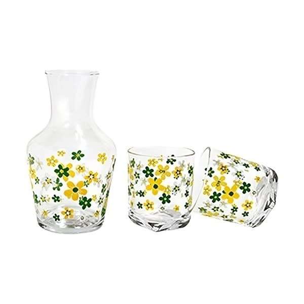 3 Piece Stylish Bedside Night Carafe Set - Flower Decor
