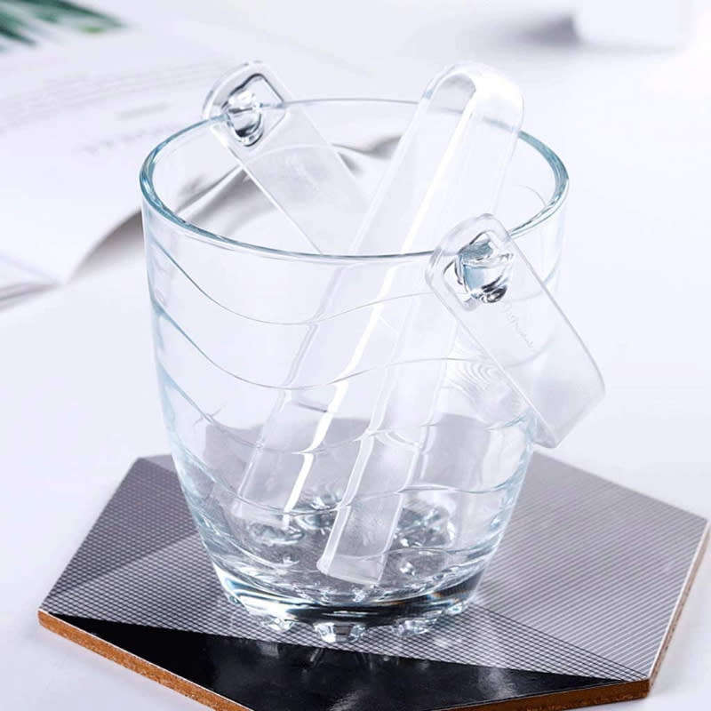Elegant Portable Glass Ice Bucket with Handle and Tong