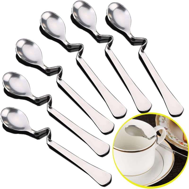6 Piece Stainless Steel Curved Handle Stirring Spoons