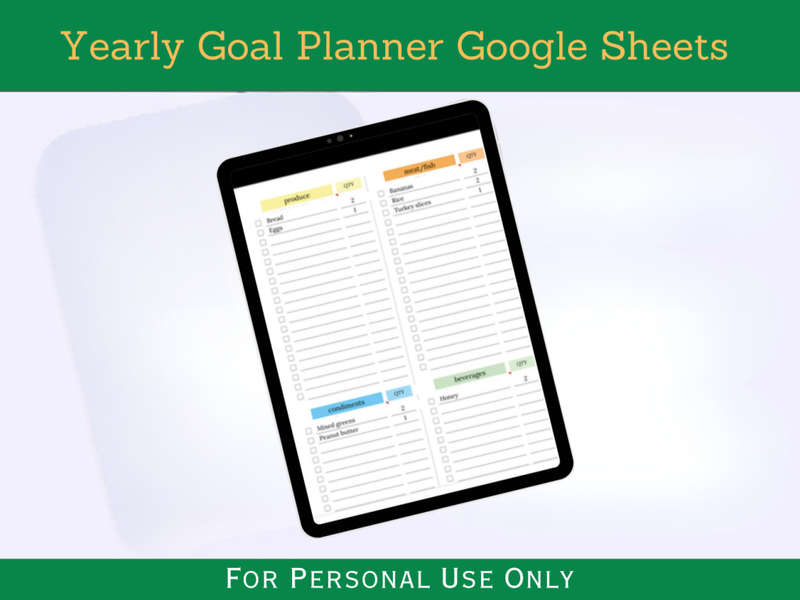 Yearly Goal Planner with Instruction Tab - Google Sheets Template