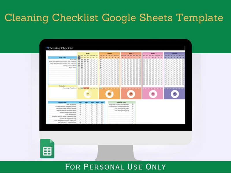 Cleaning Checklist with Instruction Tab - Google Sheets Template