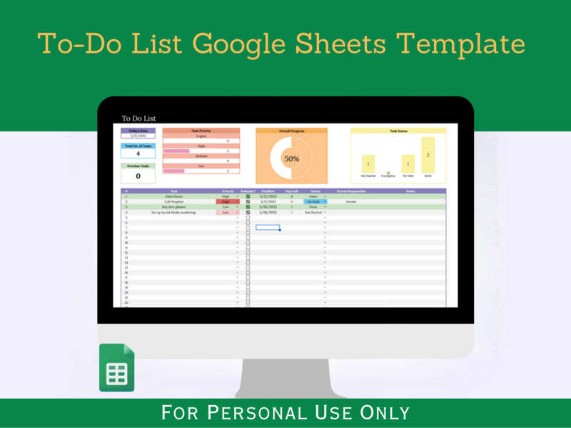 Google Sheets Template - To-Do List with Subtasks and Instruction Tab