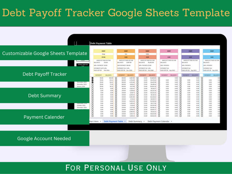 Debt Payoff Calculator with Instruction and Transaction Tabs - Google Sheets Template