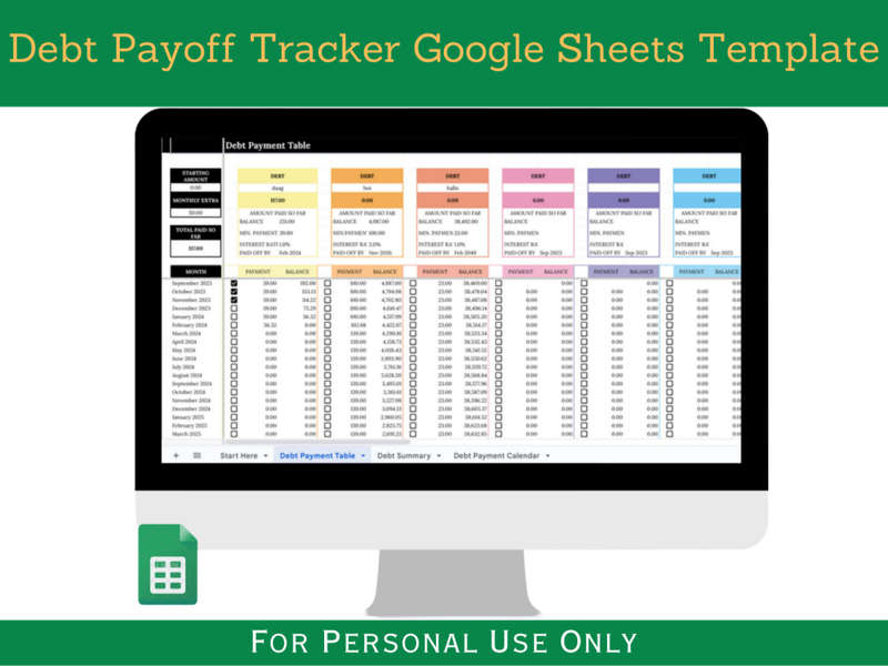 Debt Payoff Calculator with Instruction and Transaction Tabs - Google Sheets Template
