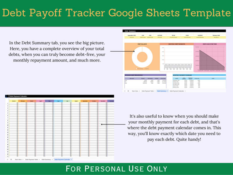 Debt Payoff Calculator with Instruction and Transaction Tabs - Google Sheets Template