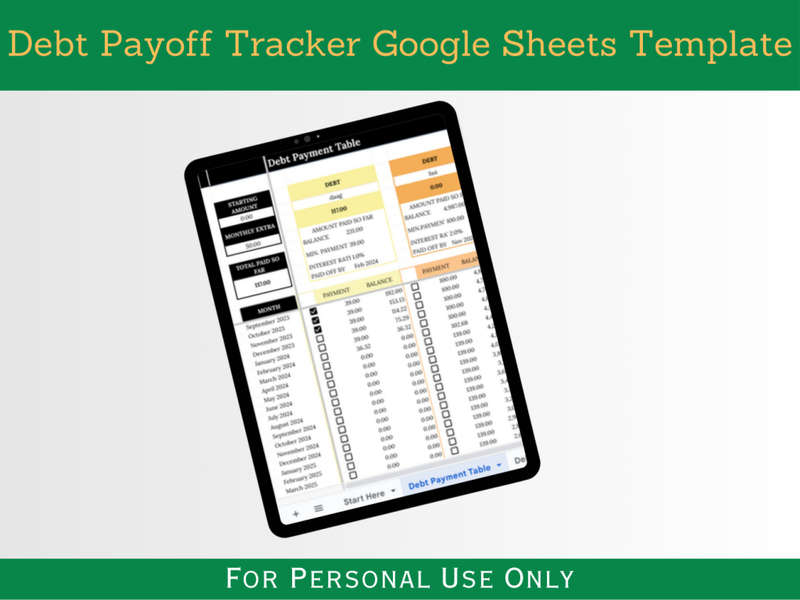 Debt Payoff Calculator with Instruction and Transaction Tabs - Google Sheets Template