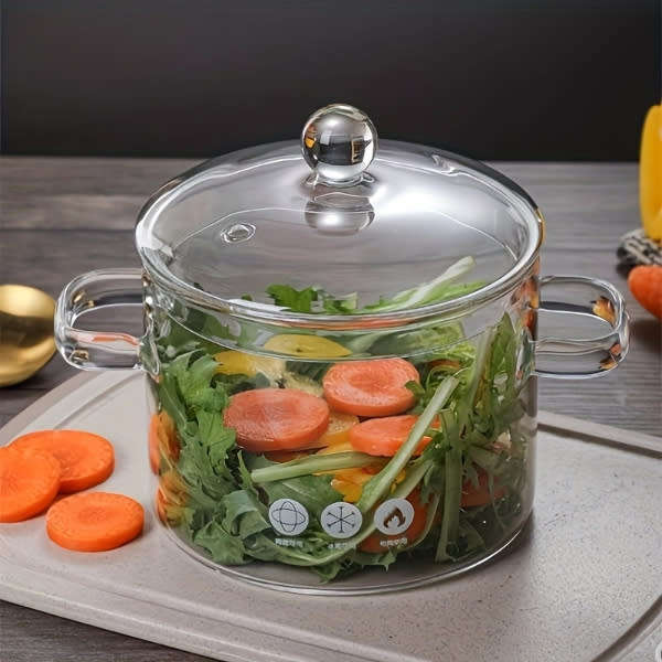 1350ml Clear Borosilicate Glass Cooking Pots with Lid
