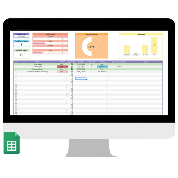 To-Do List with Subtasks and Instruction Tab Google Sheets Template