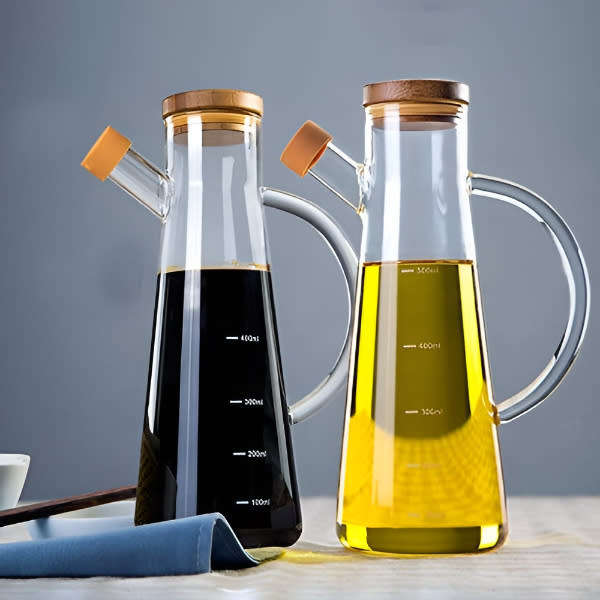500ml Clear Borosilicate Glass Oil Dispenser Bottle with Bamboo Lid