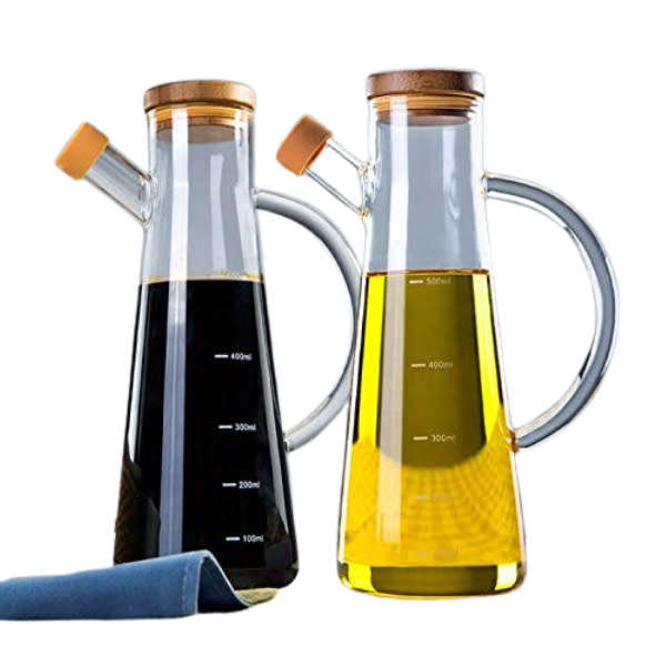 500ml Clear Borosilicate Glass Oil Dispenser Bottle with Bamboo Lid