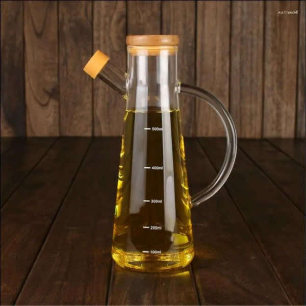 500ml Clear Borosilicate Glass Oil Dispenser Bottle with Bamboo Lid