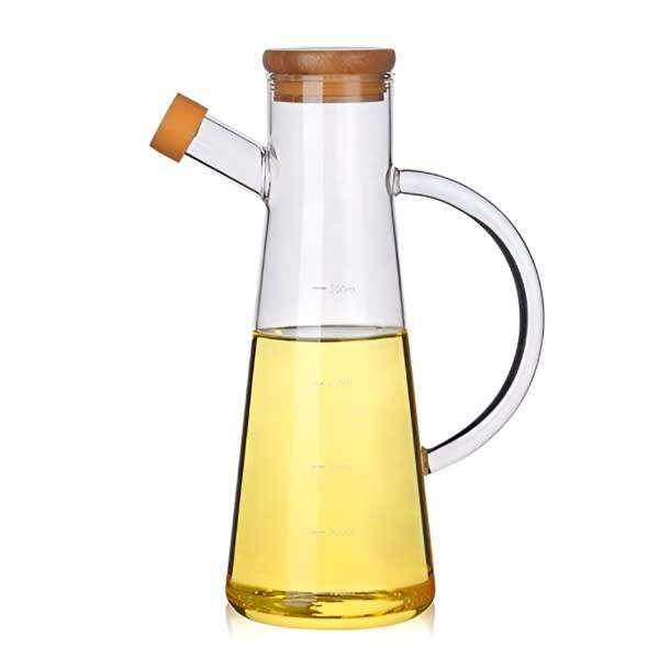 500ml Clear Borosilicate Glass Oil Dispenser Bottle with Bamboo Lid
