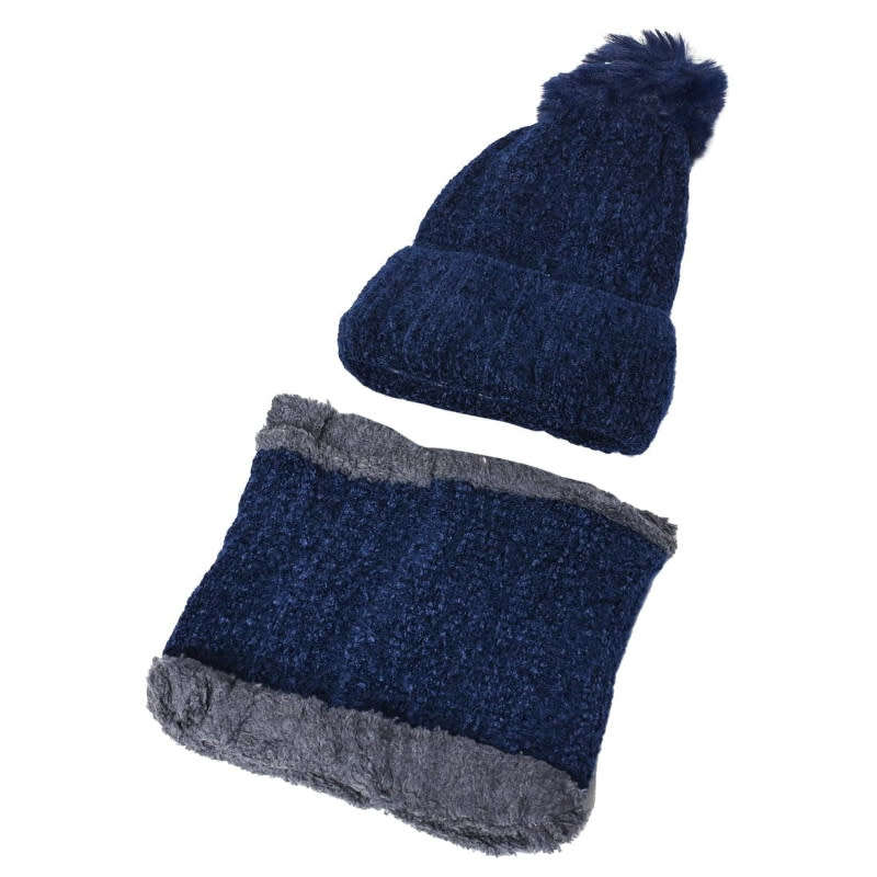 Set of Soft and Warm Woollen Pompom Beanie Cap with Neck Warmer (Random Colour Supplied)
