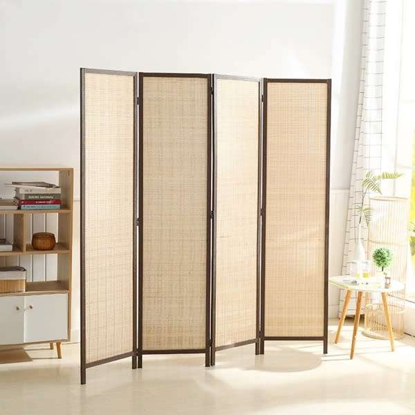Folding Modern Simplicity Thin Bamboo 4 Panel Privacy Screen Room Divider