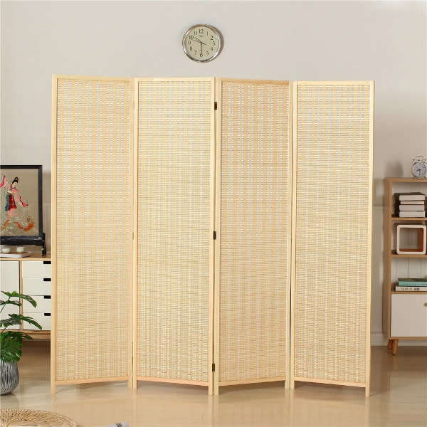 Folding Modern Simplicity Thin Bamboo 4 Panel Privacy Screen Room Divider