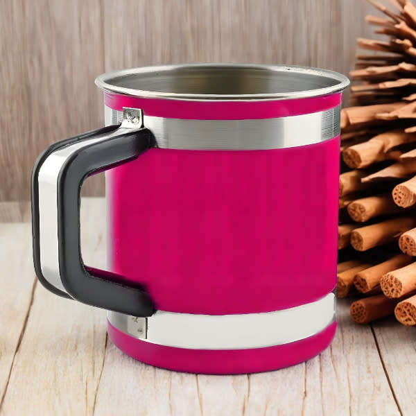 Set of 4 Stainless Steel Camping Mugs with Handle (9cm)