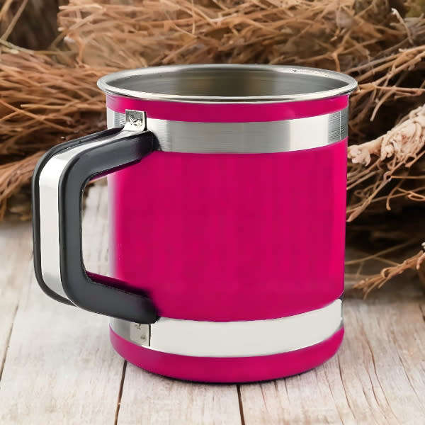 Set of 4 Stainless Steel Camping Mugs with Handle (9cm)