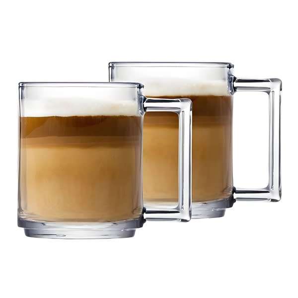 Set of 4 Clear Glass Tea Coffee Mugs with Handle for Easy Grip (255ml)