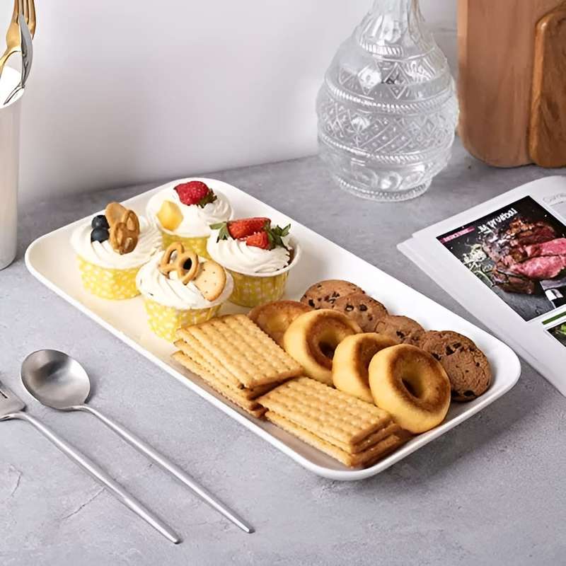 Set of 4 White Porcelain Rectangle Serving Platter Plates