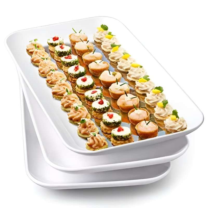 Set of 4 White Porcelain Rectangle Serving Platter Plates