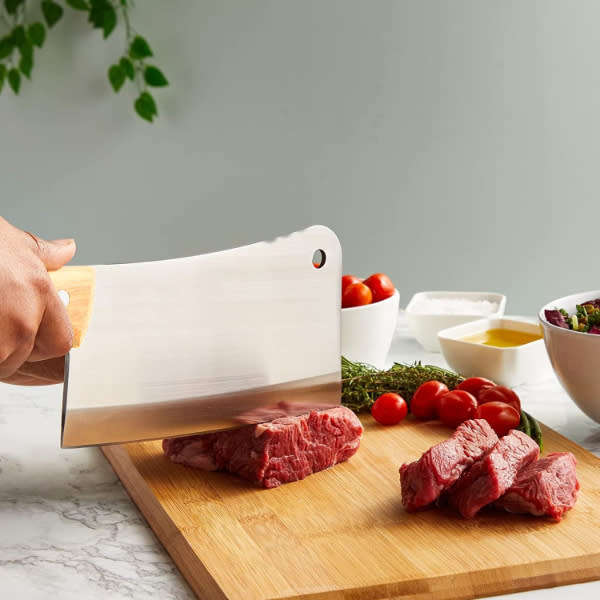 Stainless Steel Chopper Butcher Meat Cleaver Knife with Solid Wood Handle